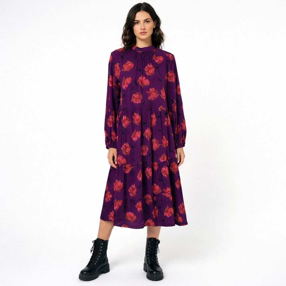 Grannycore Floral Midi Dress Size Medium Pockets Long Sleeve NWT